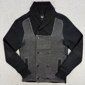 H&M Cardigan Mens Extra Small XS Black Double Breasted Shawl Neck Fleece Sweater